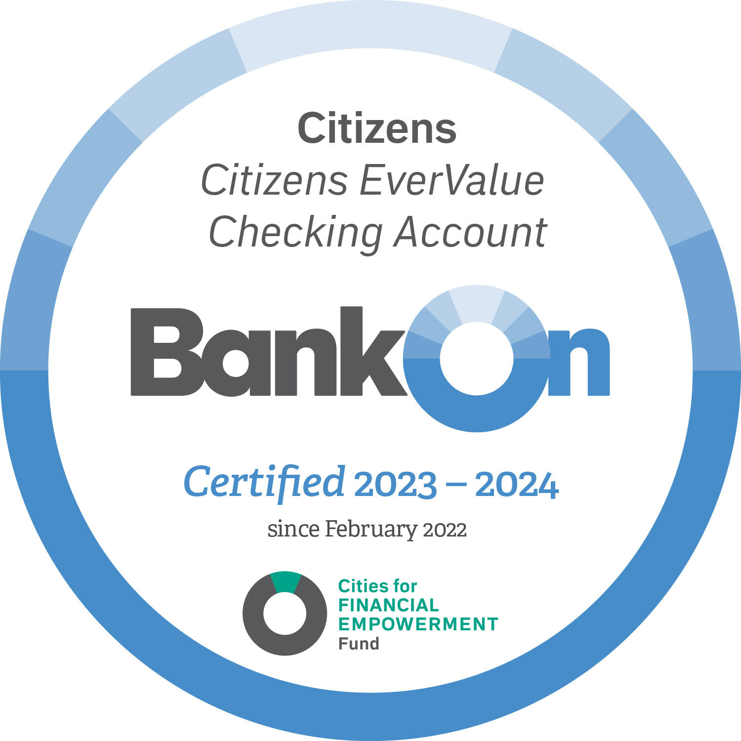 Citizens - Citizens EverValue Checking Account 2023-2024 Bank On Standards seal